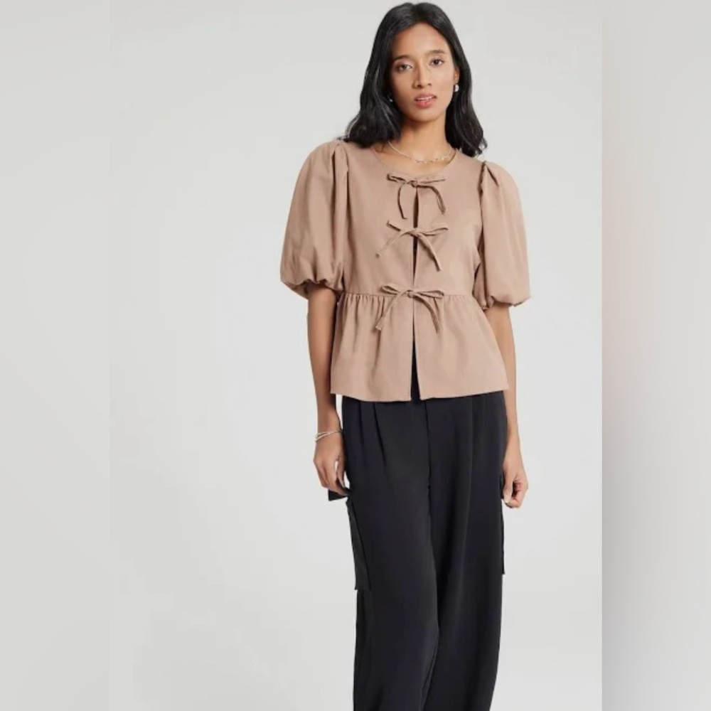 a new day Tan Blouse with Bow Details - Picture 5 of 9